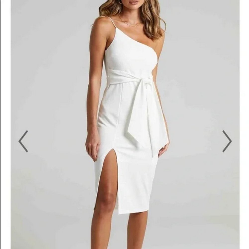 Showpo White Where and When One shoulder  Dress